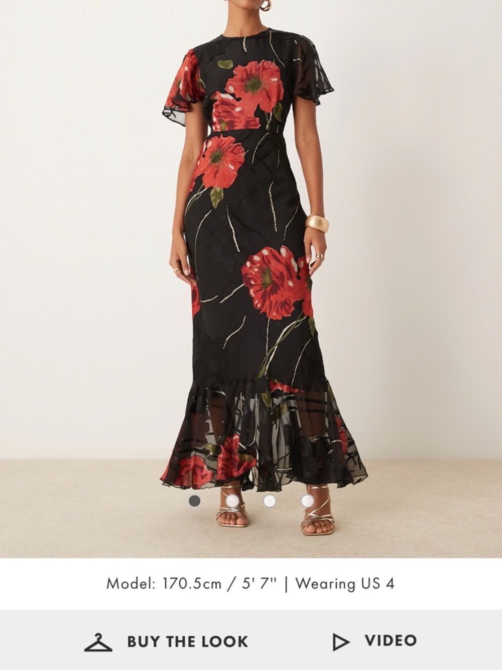 Black Floral Maxi Dress with Red Poppies